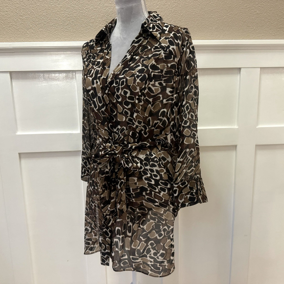 Chico’s 100% Silk Shirt Dress Size:1 (M) 3/4 Sleeves Belt Animal Print - Picture 2 of 11